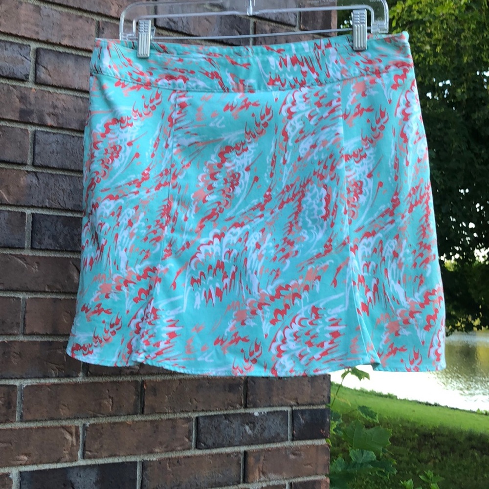 Mint Green and Coral Print A-Line Skort